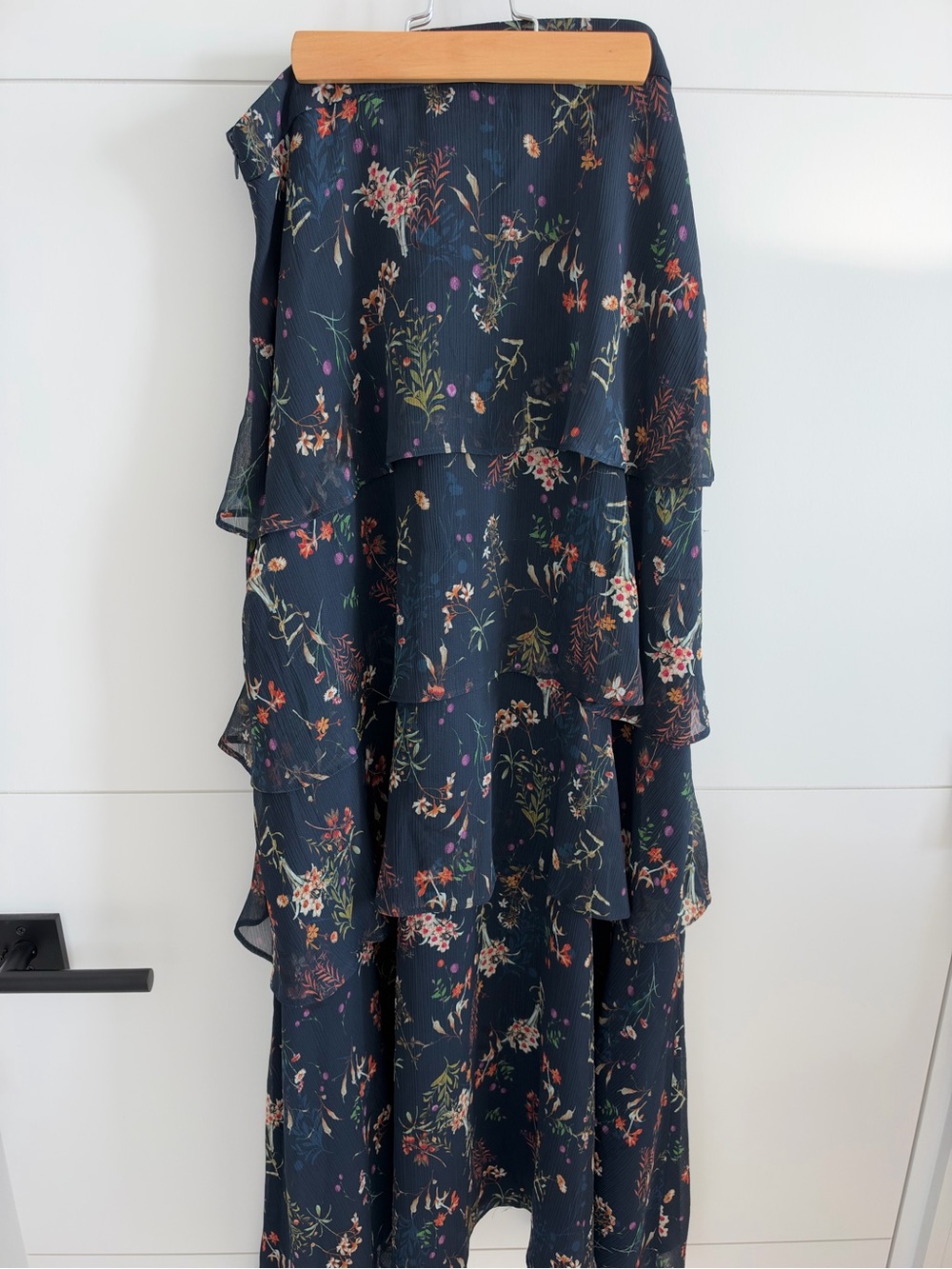 Maeve for Anthropologie Navy Floral Tiered Maxi Dress